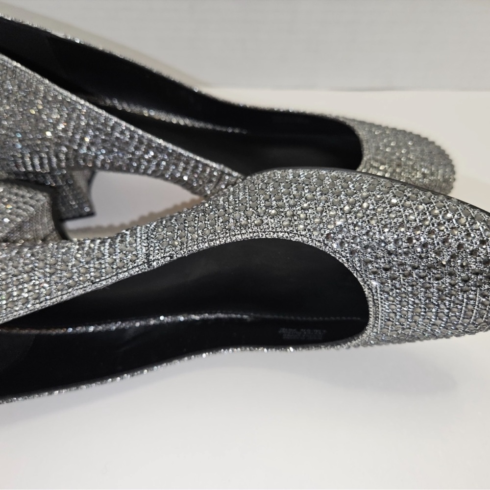 Michael Kors Crystal Black Wedge Heels 8.5M Silver Sparkle Pumps Dress Shoes